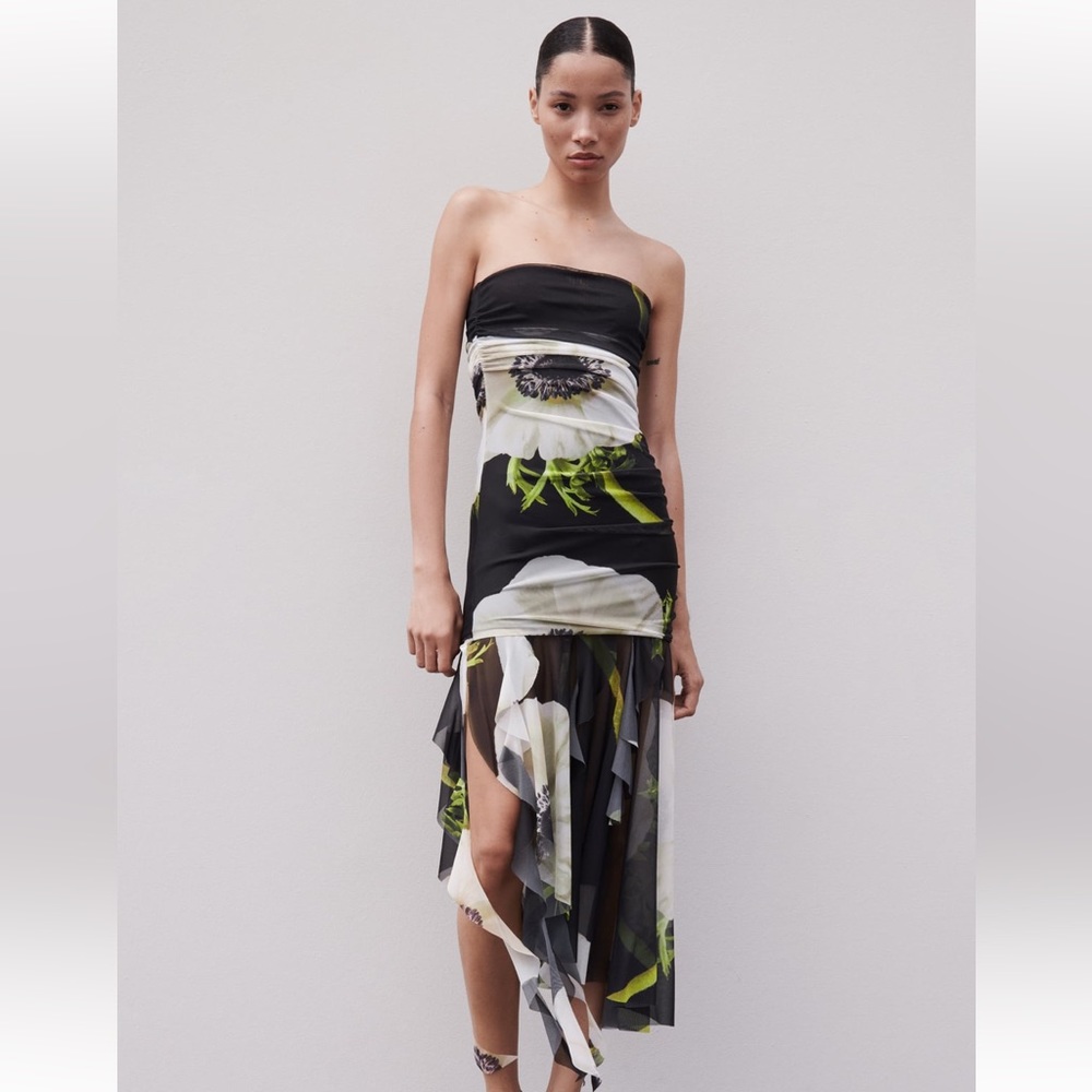 Zara strapless printed tulle dress